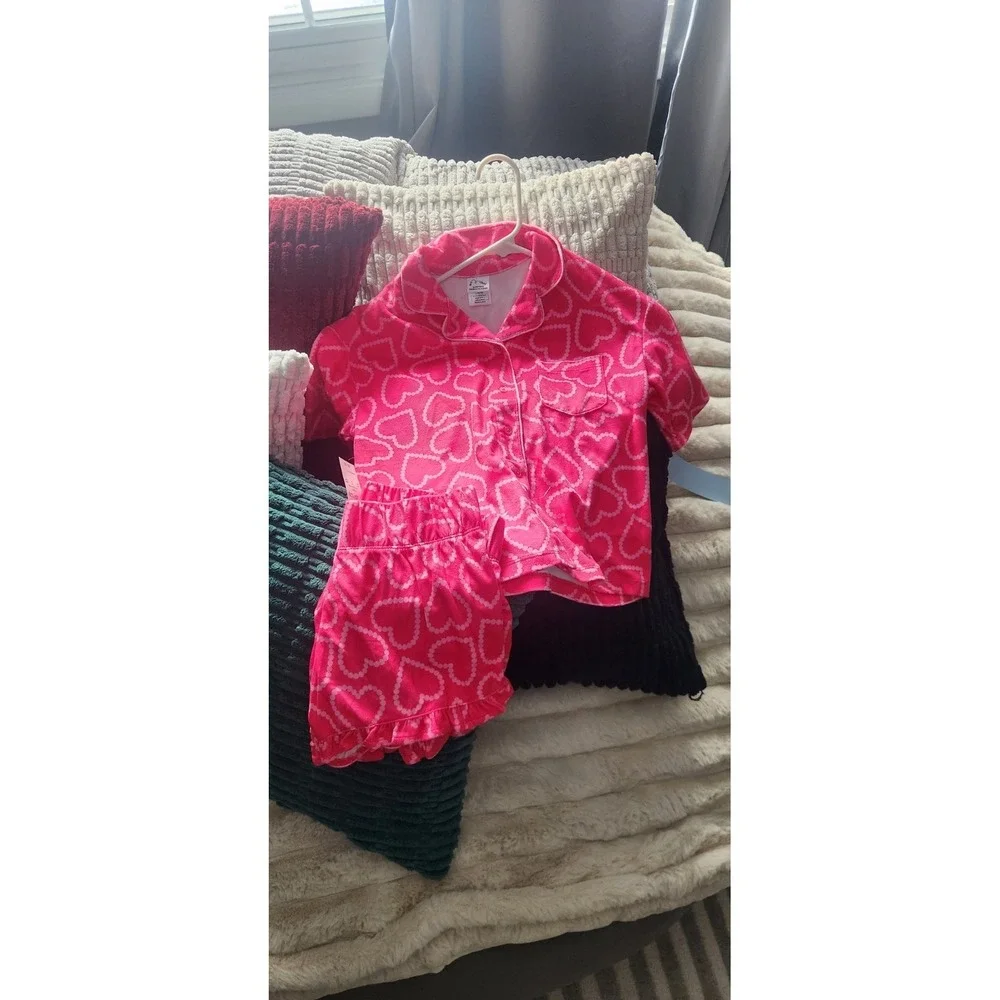 NEW Art Class Girls 2pc Hearts Short Sleeve Pajama Set Pink Large 10/12‎